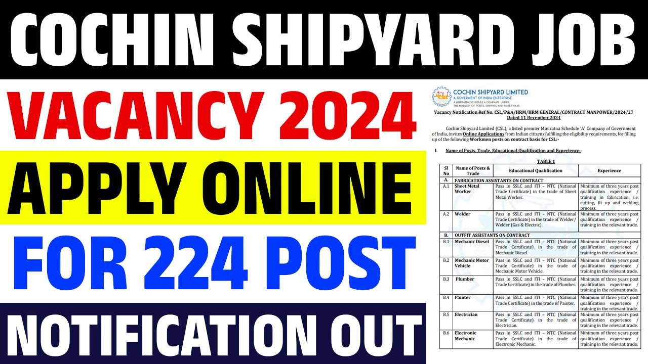 Cochin Shipyard Job Vacancy 2024